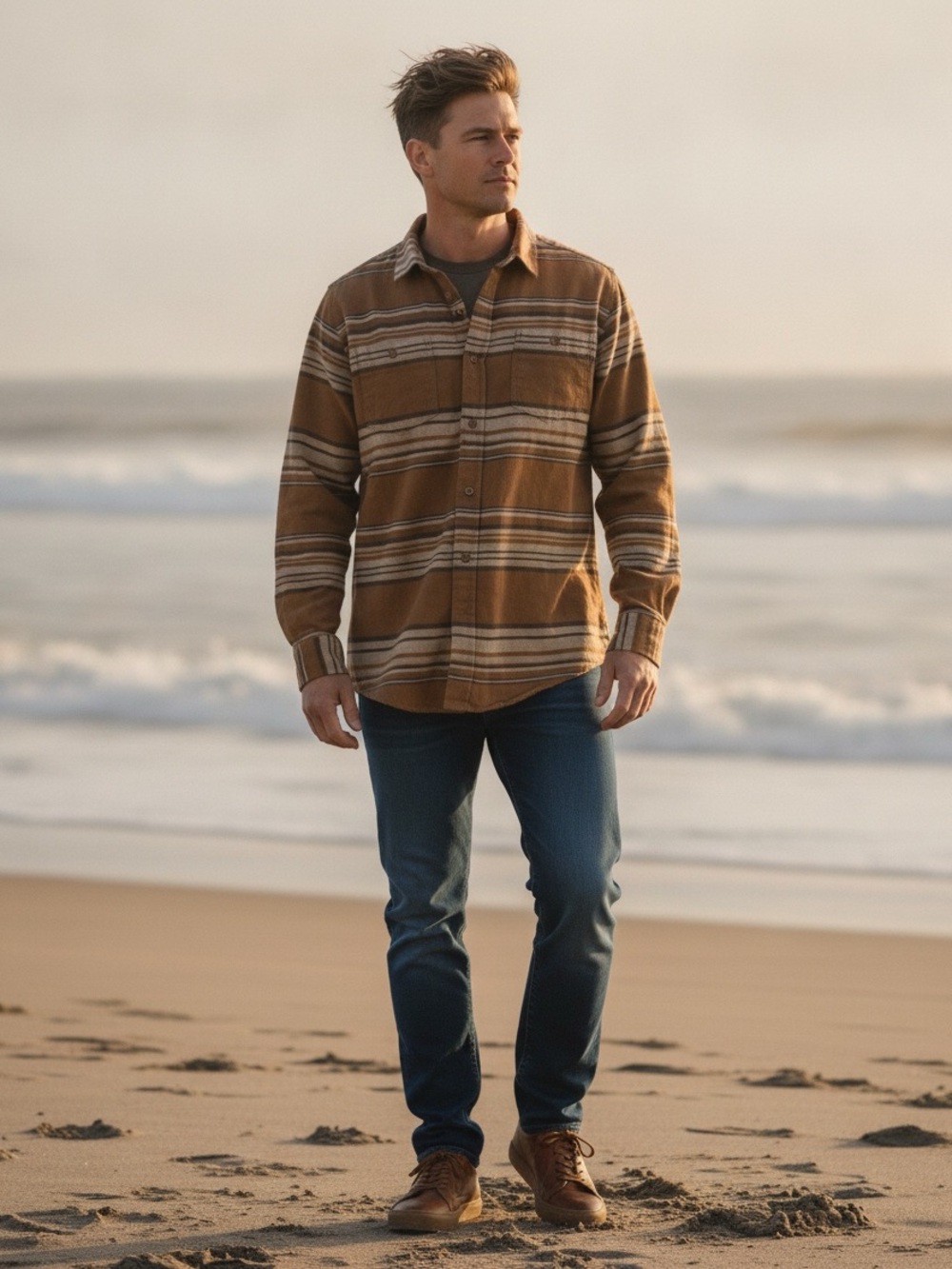 Hurley Brown and Cream Striped Button Shirt